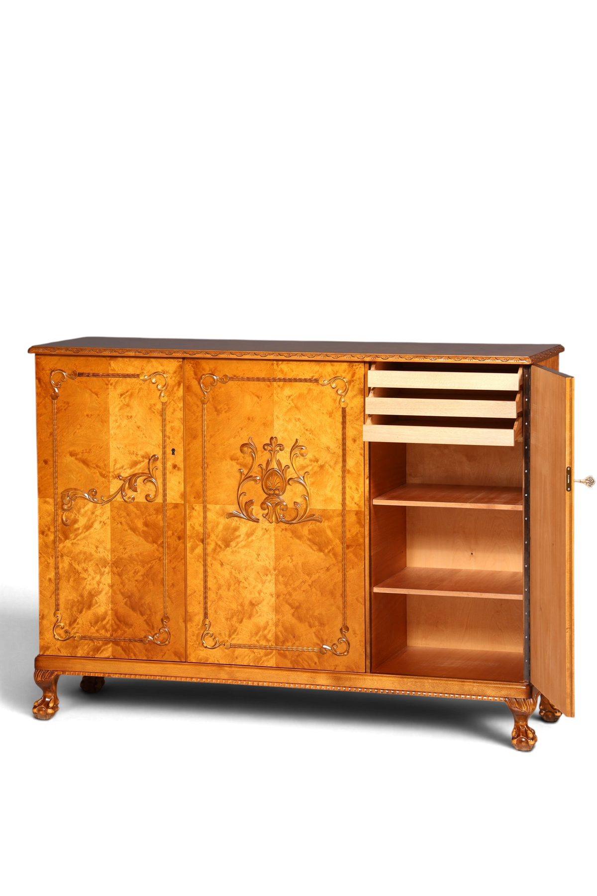 Edler Chippendale Schrank Barock Stil Vertiko Highboard Antik 50s 60s Kommode Aktenschrank Wäscheschrank