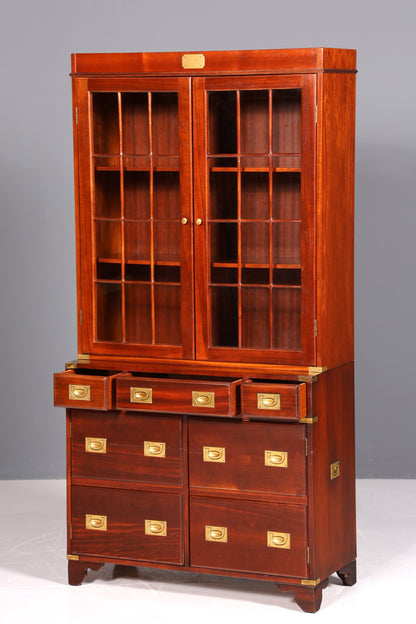 Magnifique vitrine maritime, meuble anglais, bibliothèque en bois véritable, buffet anglais