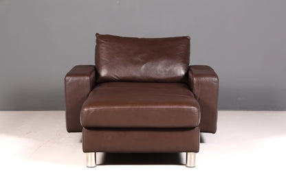 Magnifique méridienne Stressless E200 en cuir véritable marron, chaise longue avec ottomane, canapé en cuir et fauteuil relax vintage