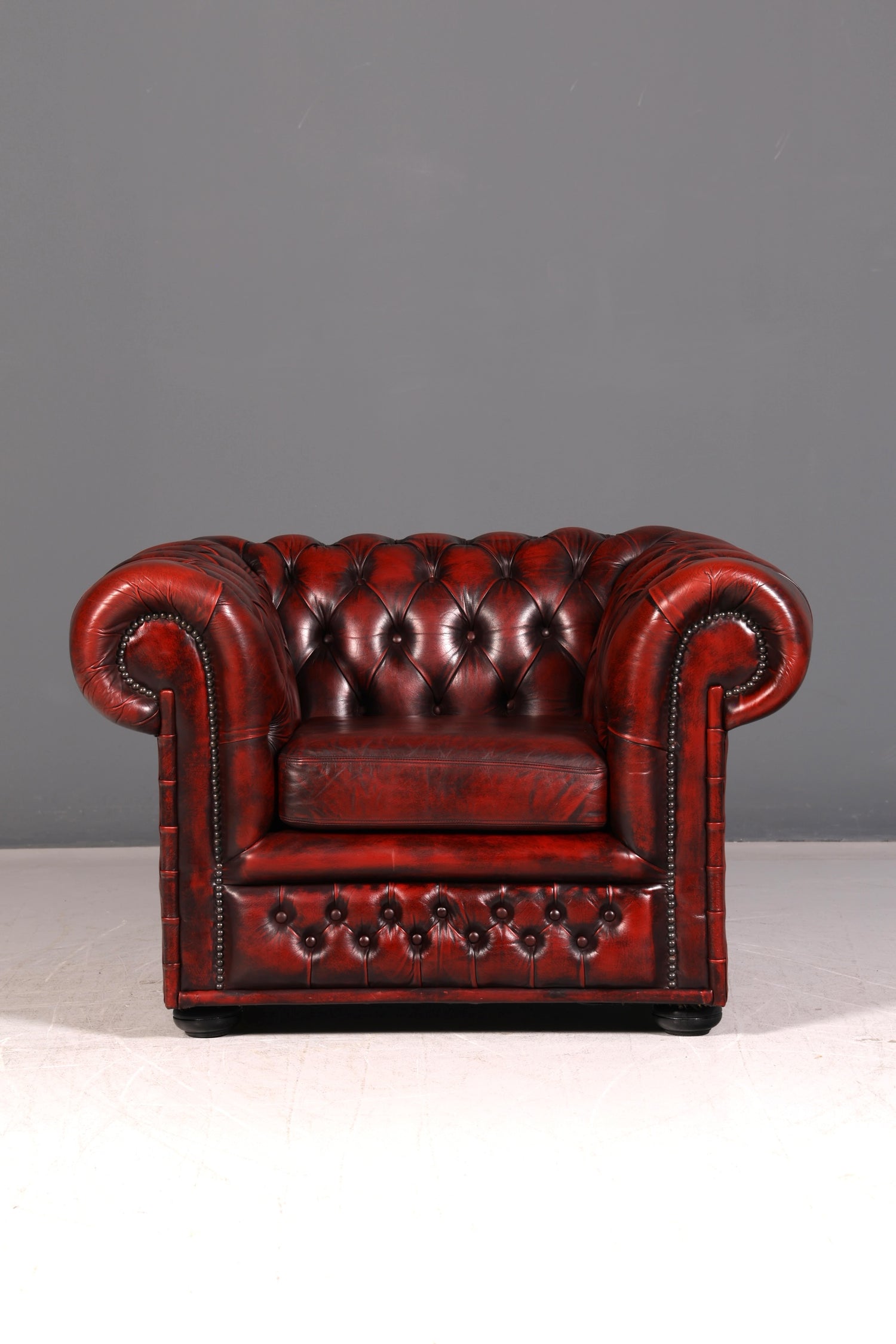 Stylish Original Chesterfield Armchair Oxblood Genuine Leather English Armchair Gentleman&