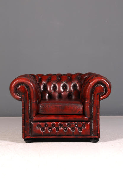 Stylish Original Chesterfield Armchair Oxblood Genuine Leather English Armchair Gentleman&