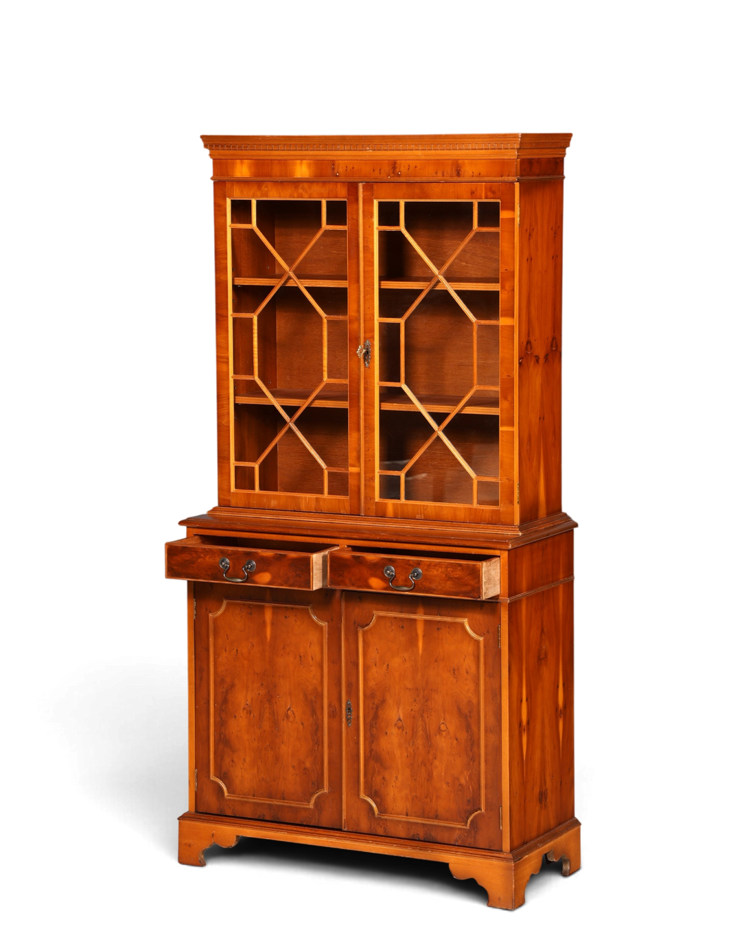 Hauptstadt Möblerei englische Vitrine aus Eichenholz mit Glastüren, Schubladen und antikem Design