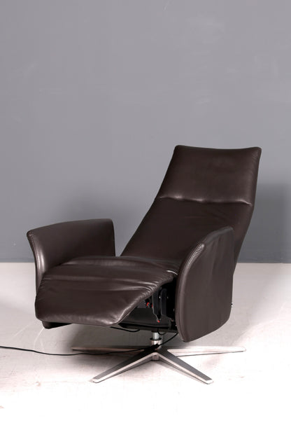 Wunderschöner Mid Century Relaxsessel echt Leder Fernsehsessel elektrisch verstellbar Lesesessel Komfort Design Ledersessel