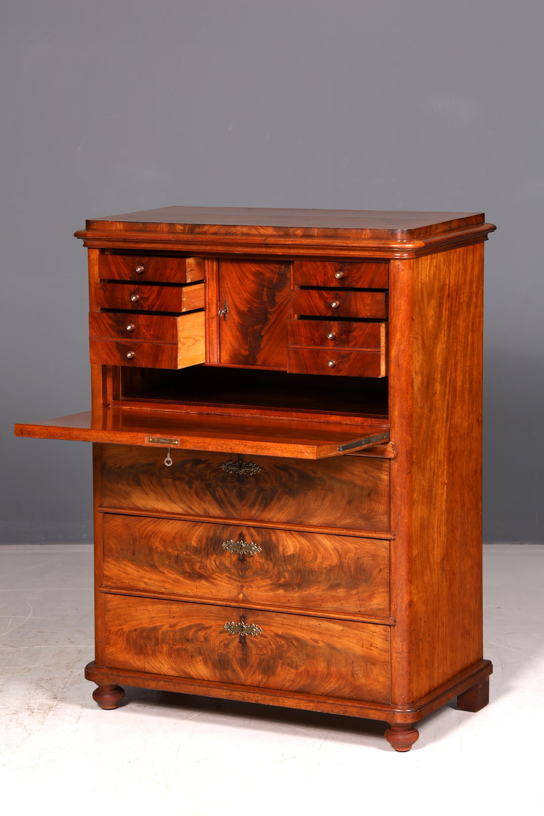 Magnifique secrétaire Louis-Philippe, vertiko, buffet haut, commode de l’époque Gründerzeit, armoire vers 1880, ancien, vintage