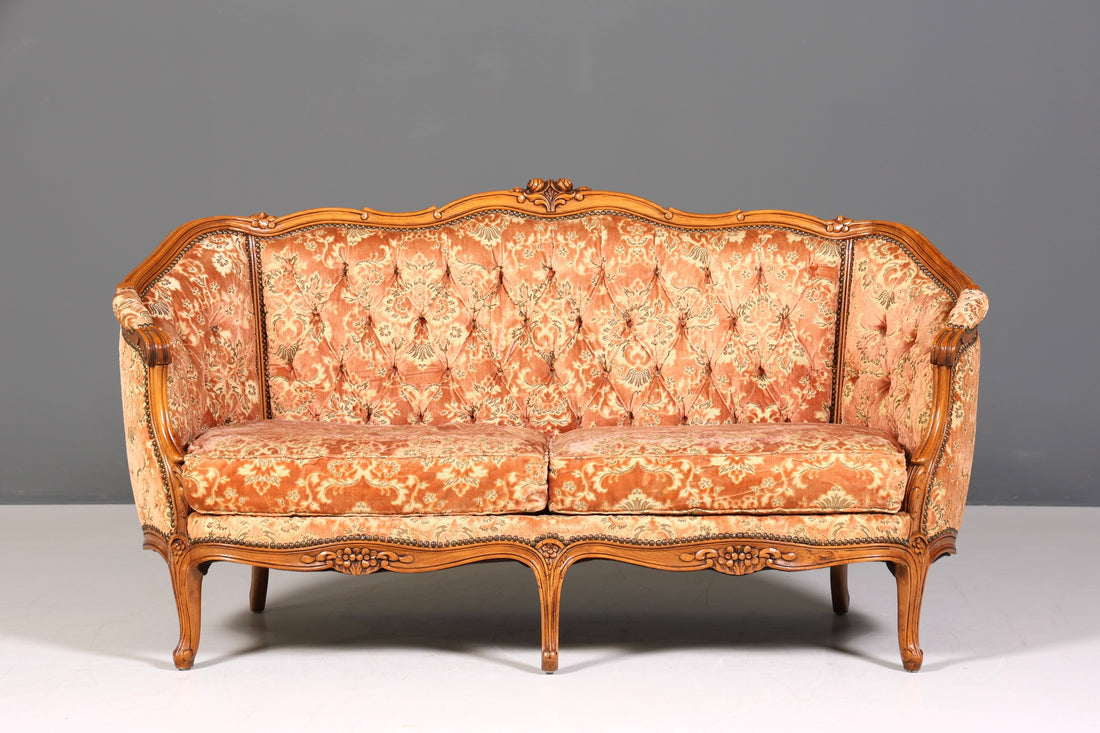 Wunderschönes Chippendale Sofa Barock Stil Couch Samt Stoff Rococo 2 Sitzer Canapé