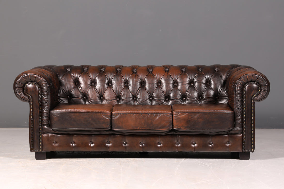 Beautiful Original Chesterfield Sofa 3-Seater Genuine Leather Couch English Leather Sofa Vintage