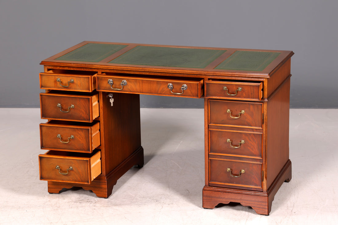 Wunderschöner Englischer Schreibtisch Englisch Eibe Desk Leder Auflage Antik Stil Bürotisch Office Desk