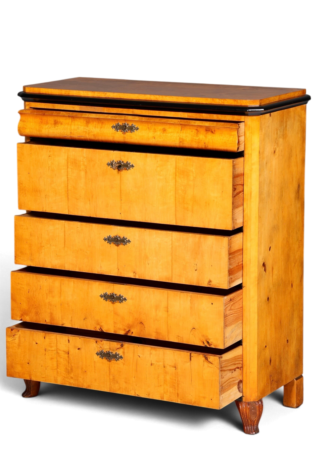 Hauptstadt Möblerei Biedermeier Kommode aus massivem Birkenholz mit Schubladen und ebonisierten Details um 1850