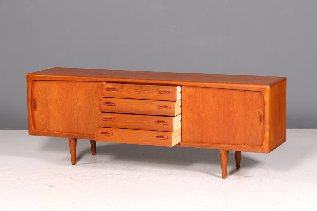 Impressionnant buffet XXL original H.P. Hansen en teck, meuble TV, lowboard, design danois vintage
