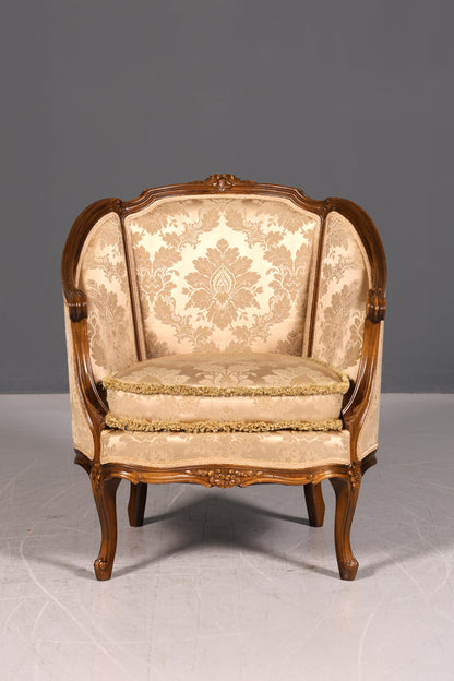 Edler Chippendale Armlehnsessel Barock Stil Samt Stoff Sessel Armchair Rococo Antik Polstersessel