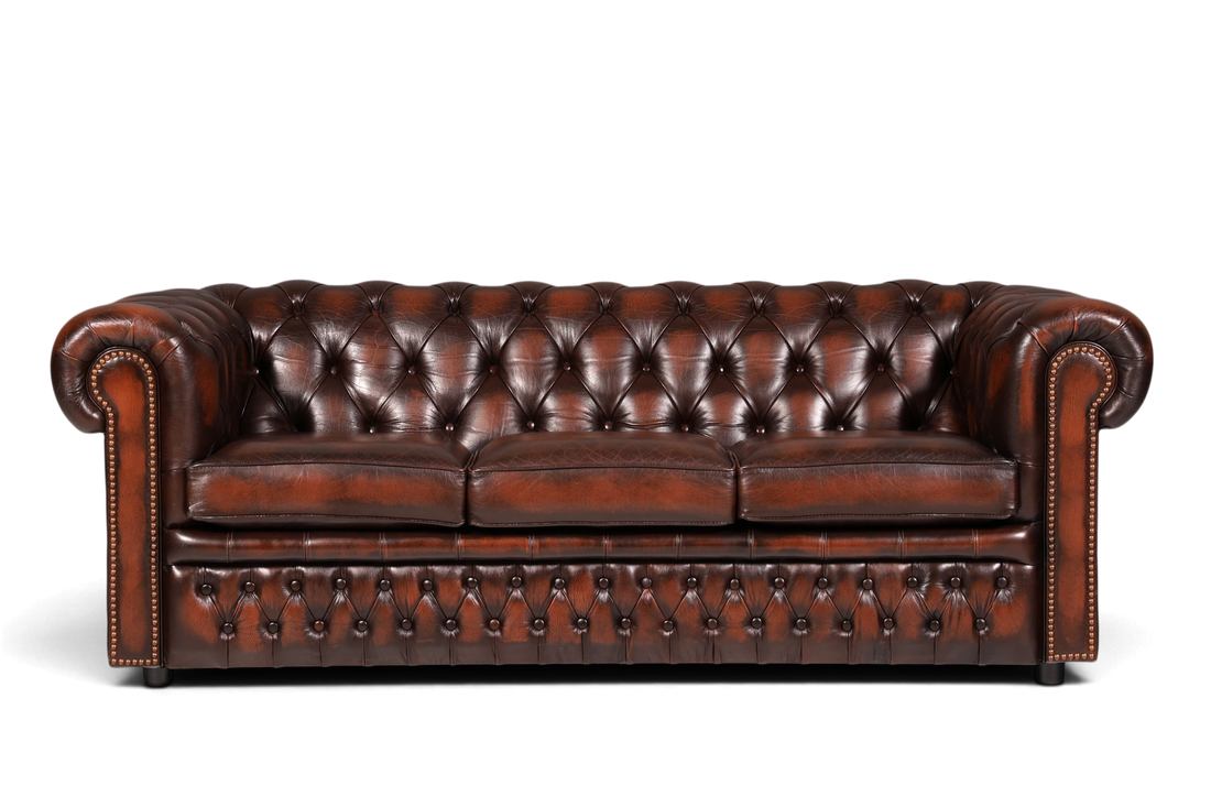 Hauptstadt Möblerei Original Centurion Chesterfield 3-Sitzer Sofa aus braunem Echtleder mit klassischer Knopfheftung