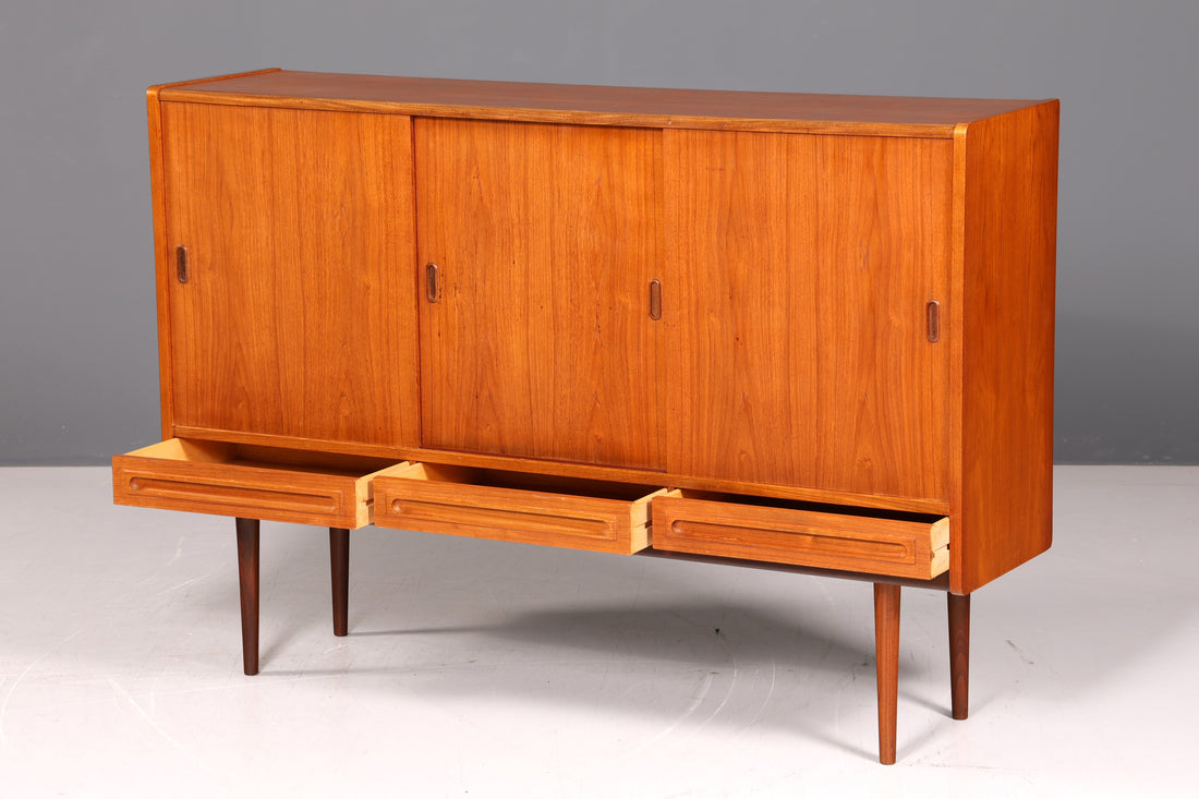 Highboard Mid Century élégant, bois de teck, design danois, buffet, armoire vintage, commode scandinave