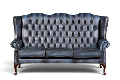 Hauptstadt Möblerei 3-Sitzer Chesterfield Sofa in Blau mit klassischer Knopfheftung und edlen Ziernägeln aus Echtleder