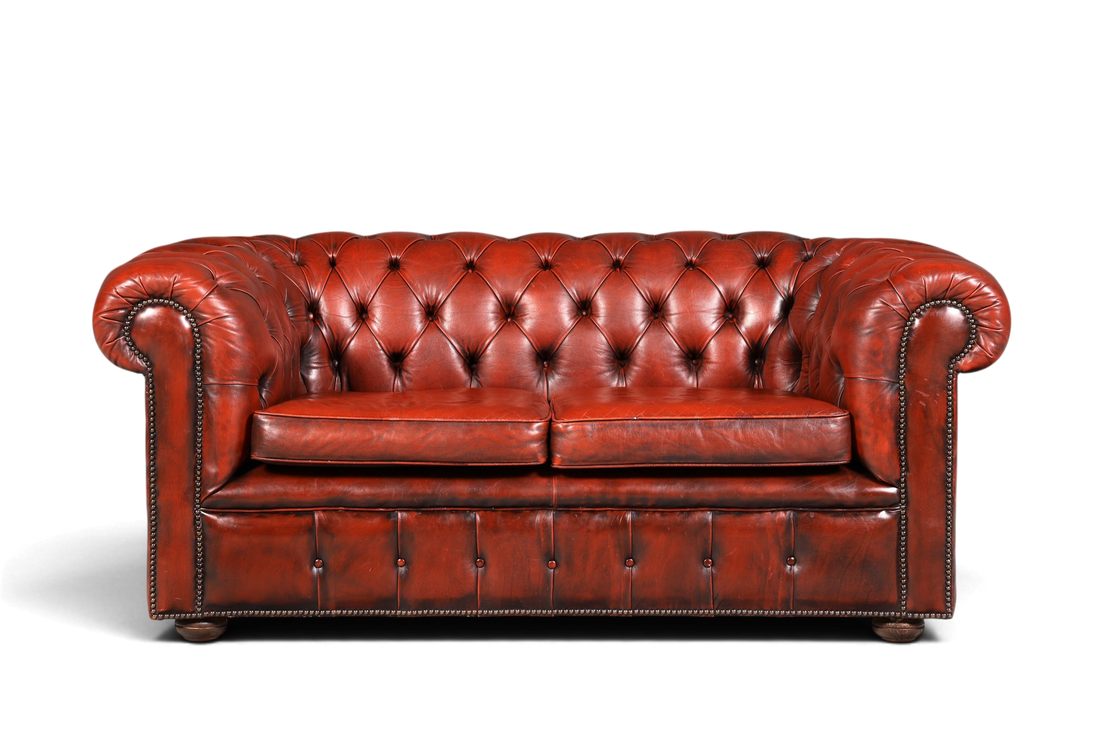 Hauptstadt Möblerei 2-Sitzer Chesterfield Sofa aus braunem Echtleder mit klassischer Knopfheftung und Armlehnen