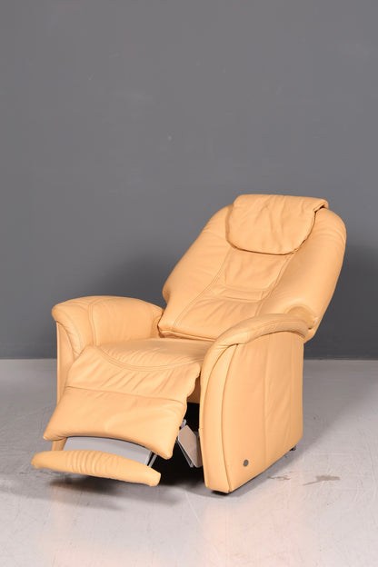 Magnifique fauteuil relax Himolla en cuir véritable beige, fauteuil TV et fauteuil de repos avec fonction d’inclinaison, style vintage
