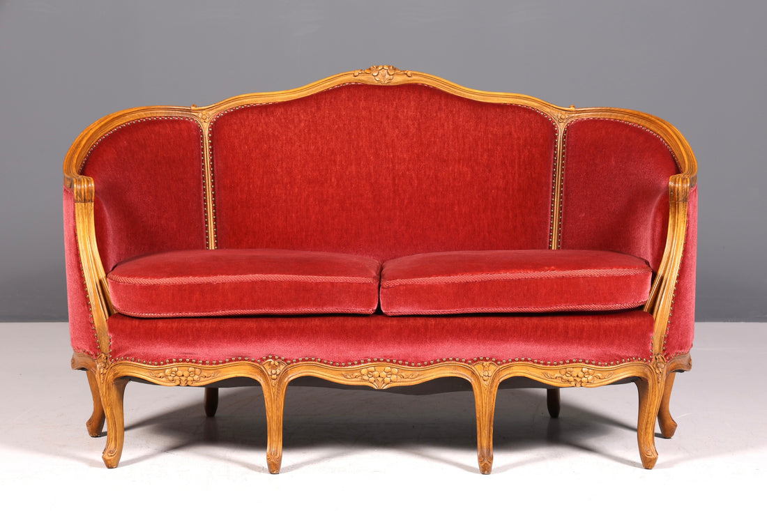 Magnifique canapé Chippendale, canapé de style baroque, tissu velours, méridienne 3 places