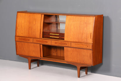 Magnifique buffet haut en teck du milieu du siècle, meuble original PAM Viby J., commode de bureau, meuble bar, années 1960