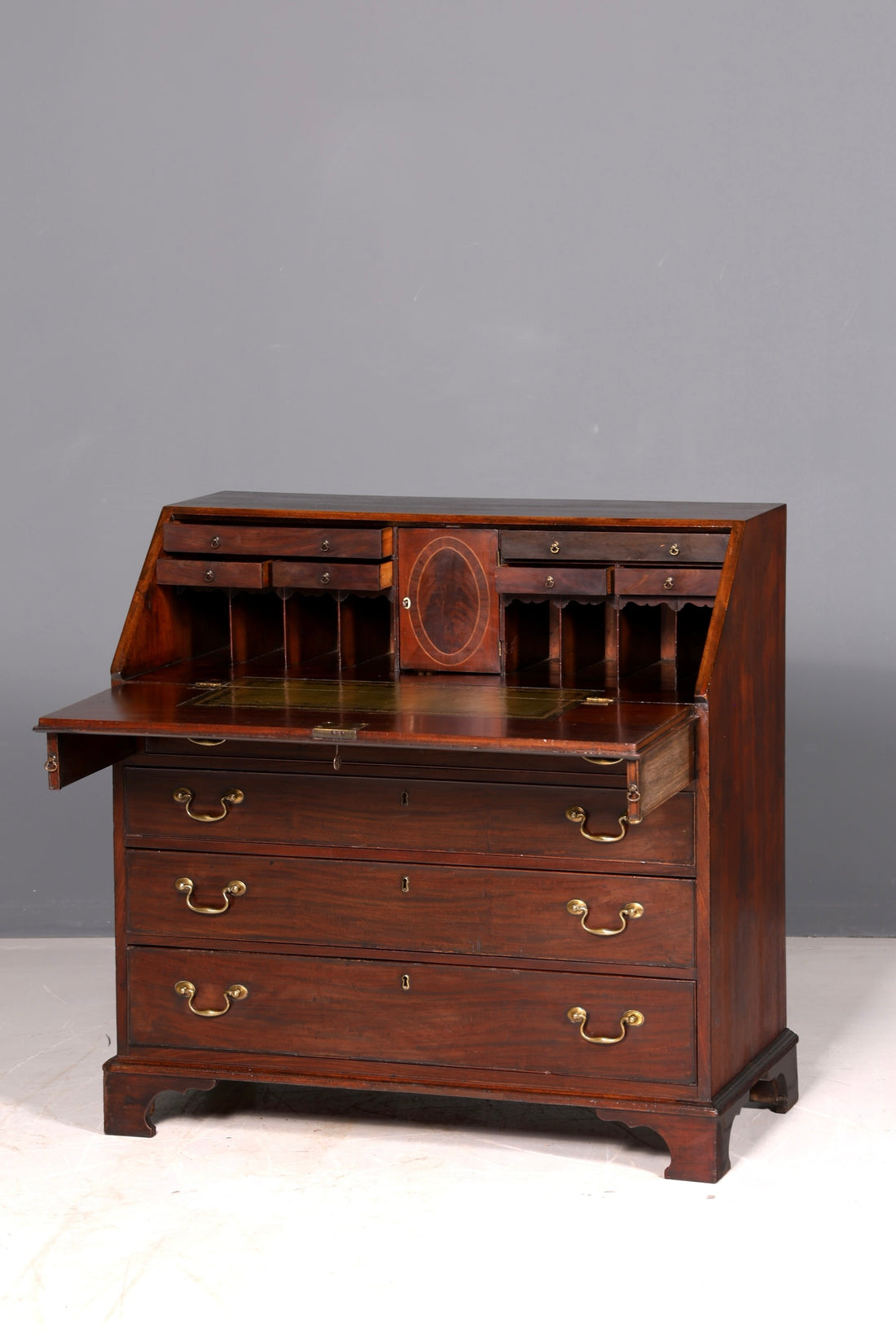 Magnifique secrétaire anglais, bois véritable, sous-main en cuir véritable, bureau, commode, ancien, vintage