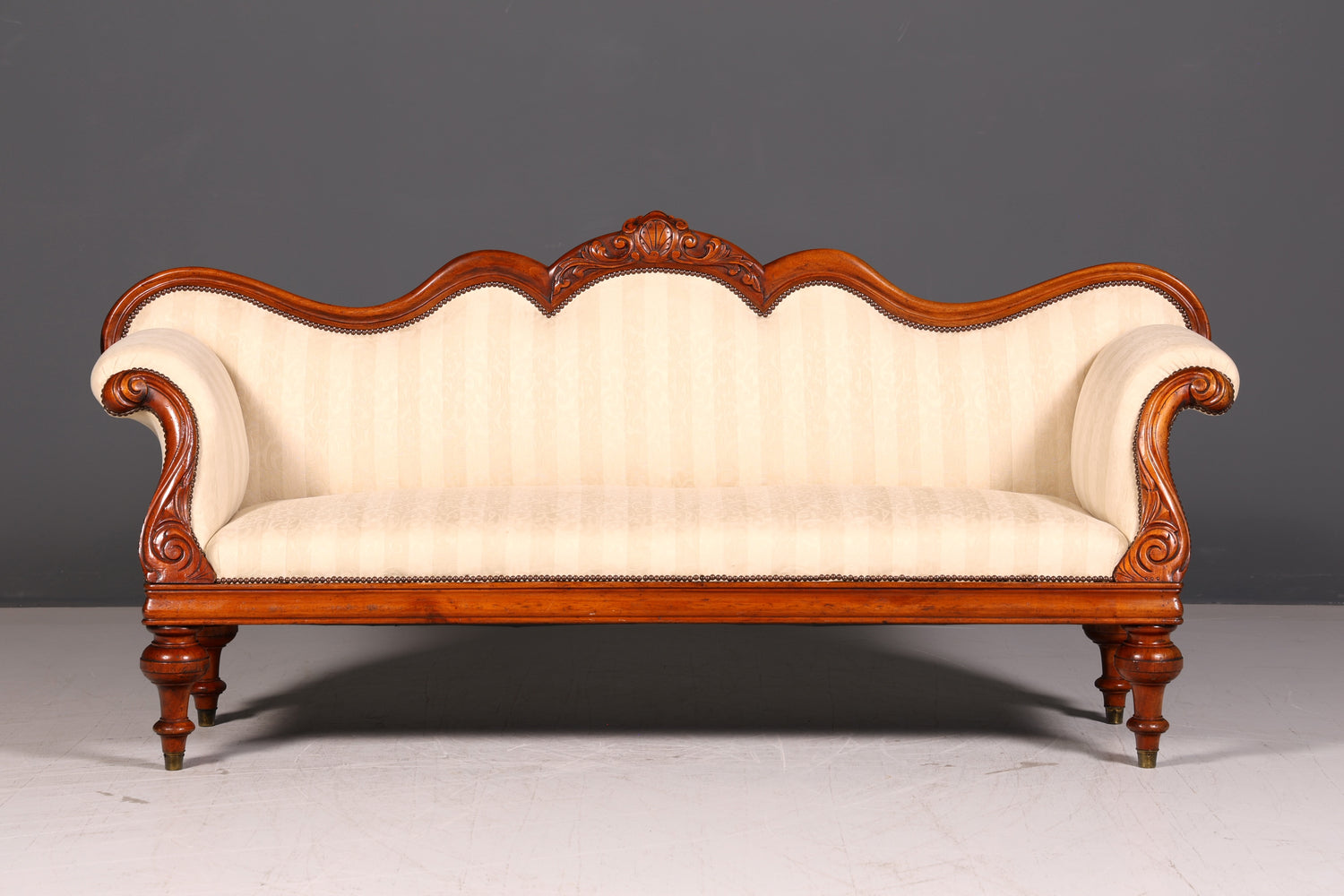 Wunderschönes Original Biedermeier Sofa Antik Louis Philippe Couch 3-Sitzer Creme Gestreift Polstersofa Récamiere