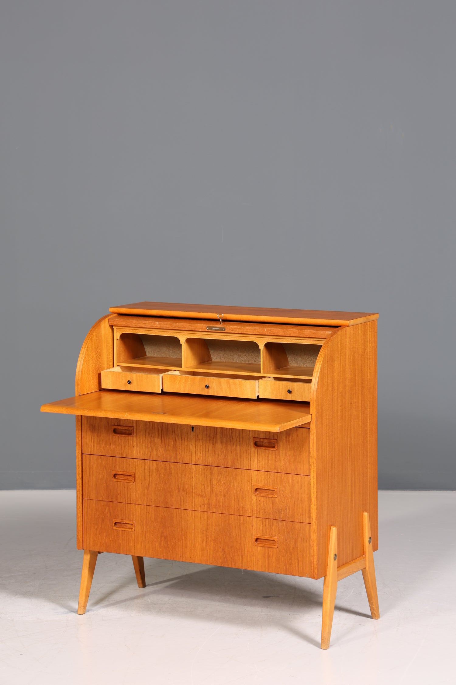 Wunderschöner Mid Century Rollladen Sekretär Danish Design Teak Holz Schreibkommode 60er Jahre