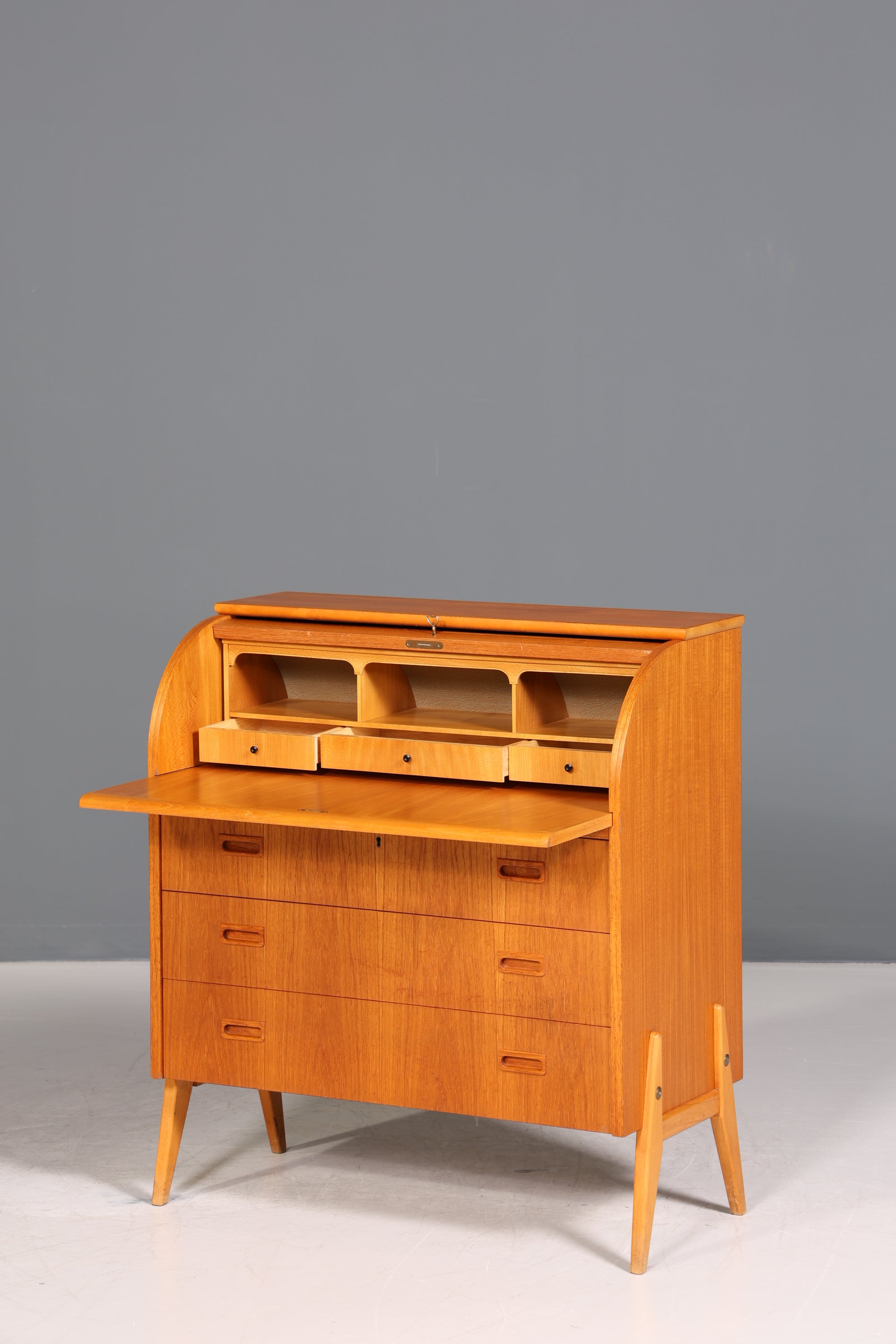 Wunderschöner Mid Century Rollladen Sekretär Danish Design Teak Holz Schreibkommode 60er Jahre