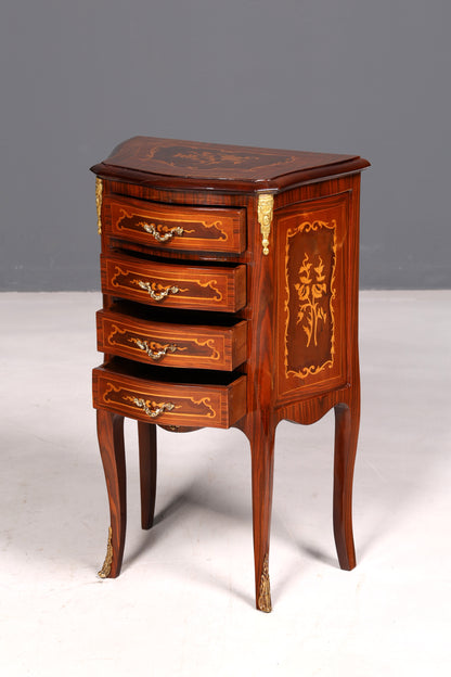 Élégante commode de style baroque, table d’appoint antique, petit meuble en laiton, commode à tiroirs
