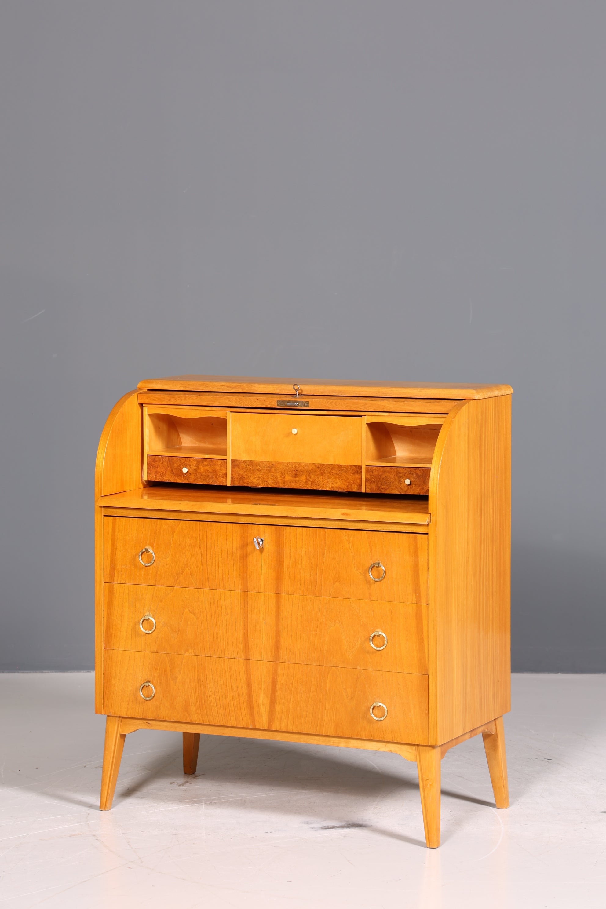 Traumhafter Mid Century Rollladen Sekretär echt Holz Büro Schrank Vintage Schreibkommode