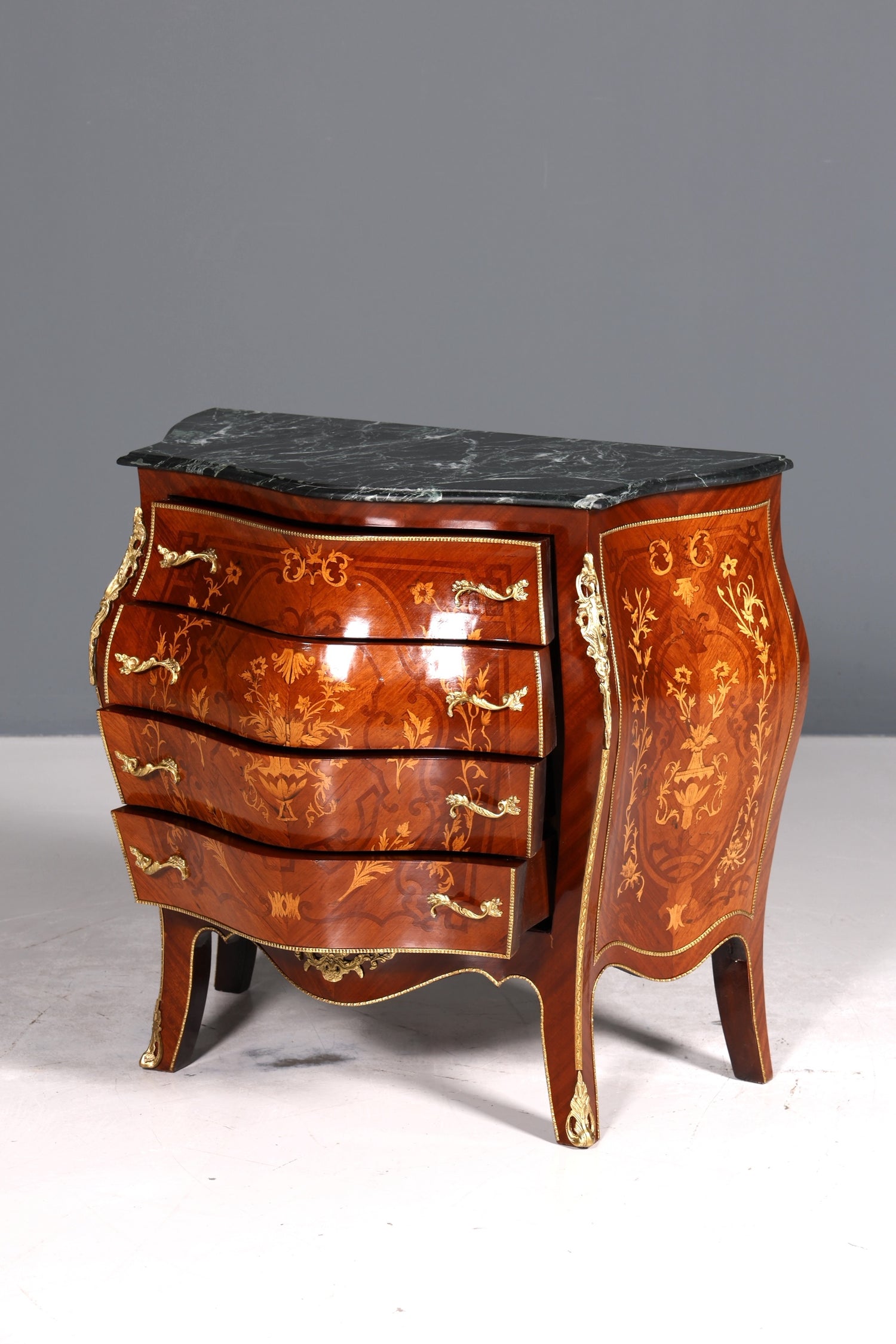 Wunderschöne Bauchige Barock Kommode Messing Marmor Louis XV Sideboard Antik Stil