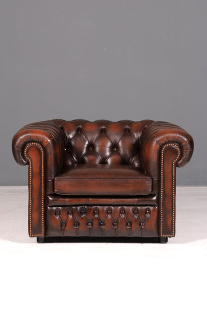 Élégant fauteuil Chesterfield Centurion original, fauteuil anglais à accoudoirs, fauteuil de gentleman en cuir, Angleterre