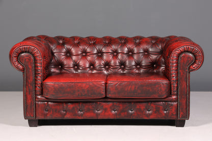 Magnifique canapé Chesterfield original 2 places, style anglais, cuir bordeaux, 2 places, 2 sur 2
