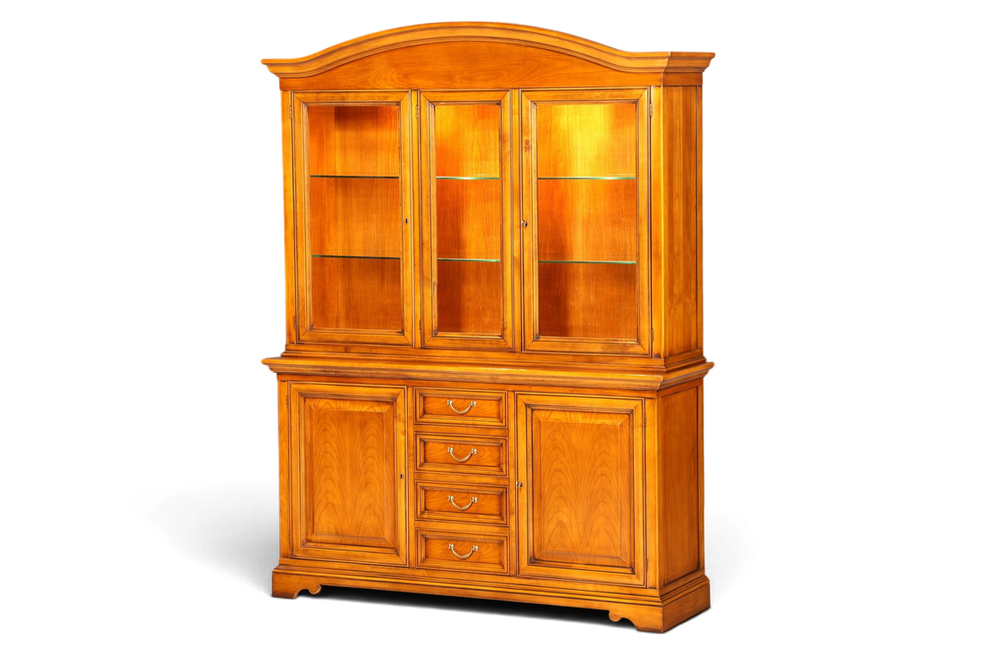 Hauptstadt Möblerei Selva Vitrine aus Kirschholz im Antik-Stil mit Glasfront, Schubladen und warmem Holzton