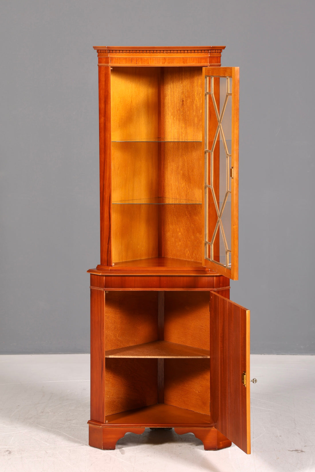 Beautiful English Corner Display Cabinet 60s Yew Cabinet Corner Cabinet Glass Display Cabinet Display Cabinet Vintage