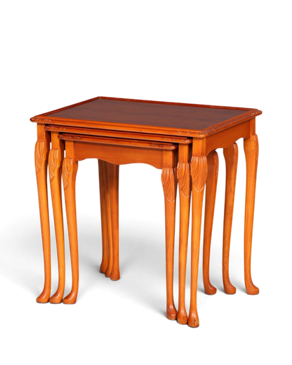 Hauptstadt Möblerei Chippendale 3er Beistelltisch Set aus massivem Holz im barocken Stil mit geschwungenen Beinen