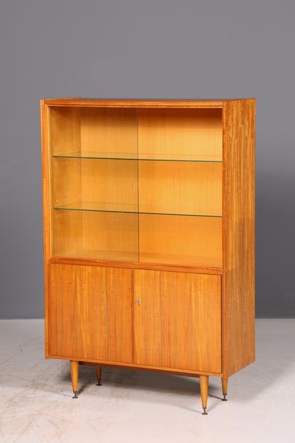 Wunderschöne Mid Century Vitrine Bücherschrank Vintage Glasvitrine Highboard Schrank 60er echt Holz