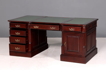 Magnifique bureau anglais en acajou, sous-main en cuir véritable, bureau de partenaire, bureau de travail, antique vintage