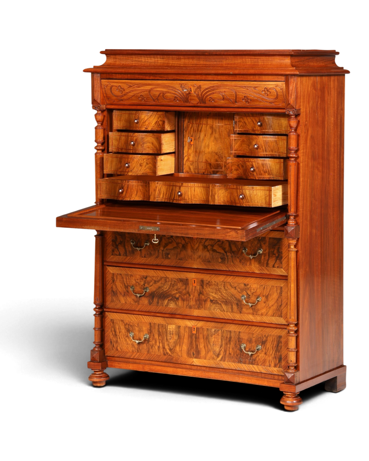Traumhafter Louis Philippe Sekretär um 1870 Vertiko Nussbaum Highboard Kommode Sekretär Schrank