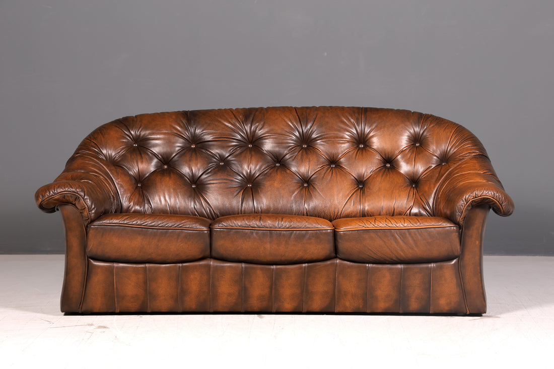 Wunderschönes Original Chesterfield Sofa 3-Sitzer Echt Leder Braun Couch Englisch Vintage