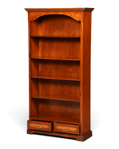 Hauptstadt Möblerei Bücherregal aus Holz in Selva-Finish mit vier Regalböden und zwei Schubladen mit Messinggriffen