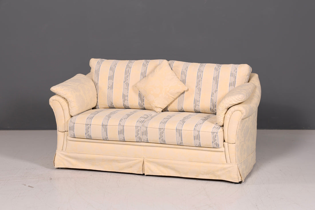 Beautiful Country House Sofa with Ottoman English Style Cream 2-Seater Couch Fabric Upholstered Sofa Country Style Two-Seater