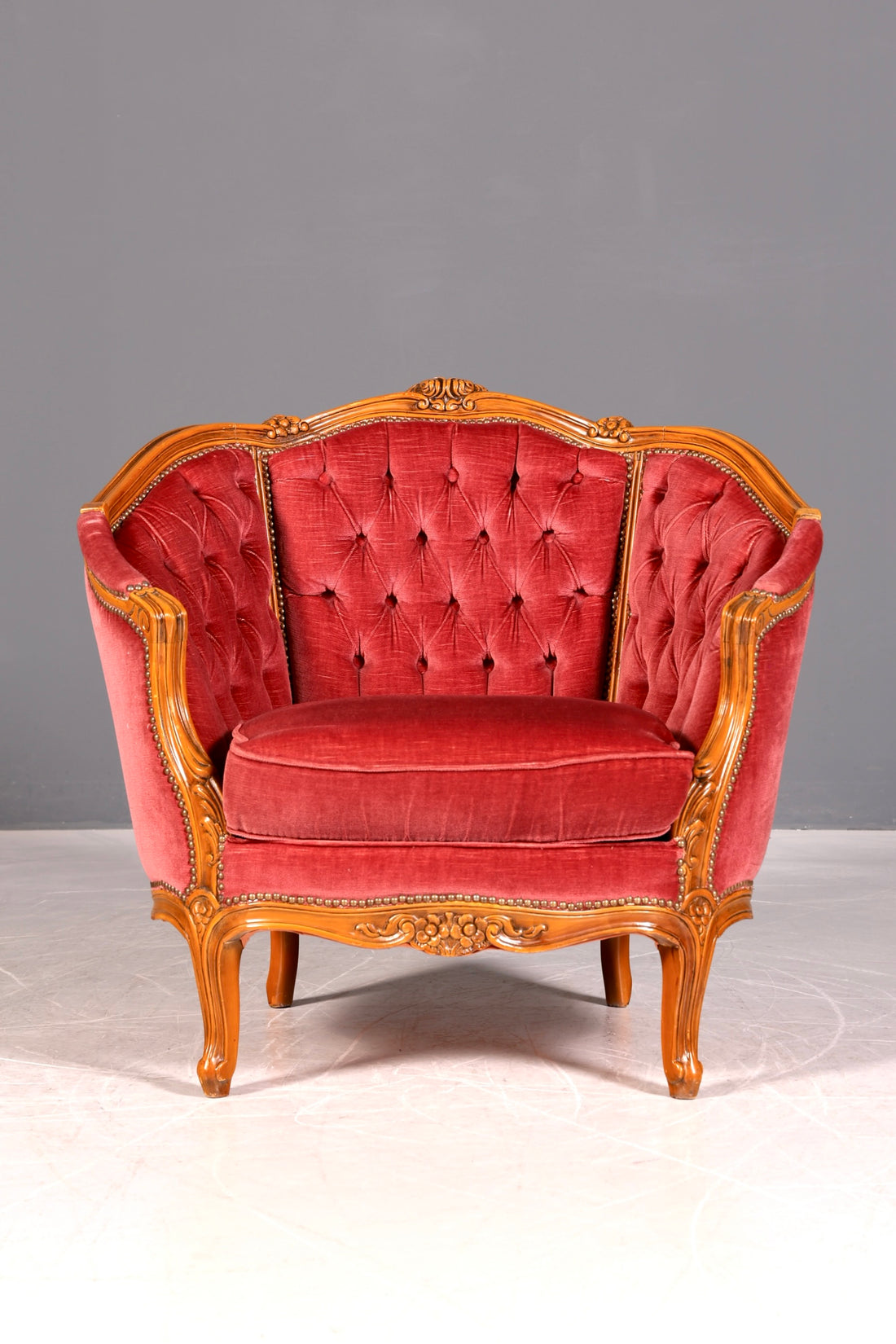 G065 Finish cm Edler Chippendale Armlehnsessel Barock Stil Sessel Armchair Samt Stoff Sessel