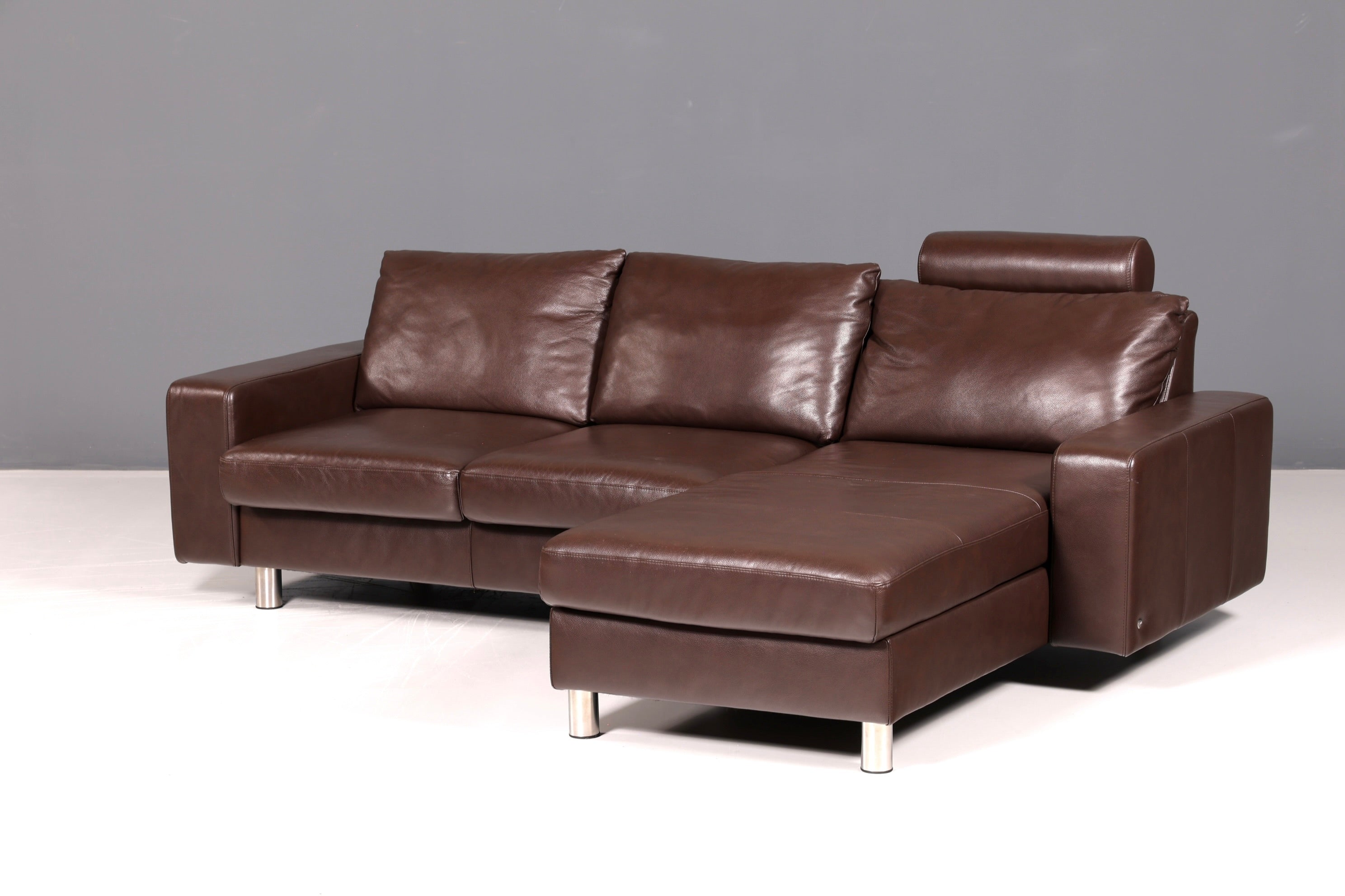 Wunderschönes Stressless E200 Ecksofa Echtleder Braun Sofa mit Récamière Hocker Ledersofa Couch Vintage