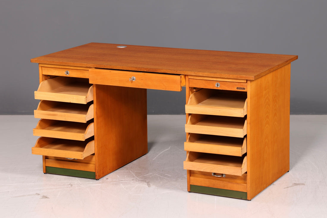 Magnifique Bureau à Rideau Bauhaus Mid Century Bois Véritable Bureau Office Table Vintage