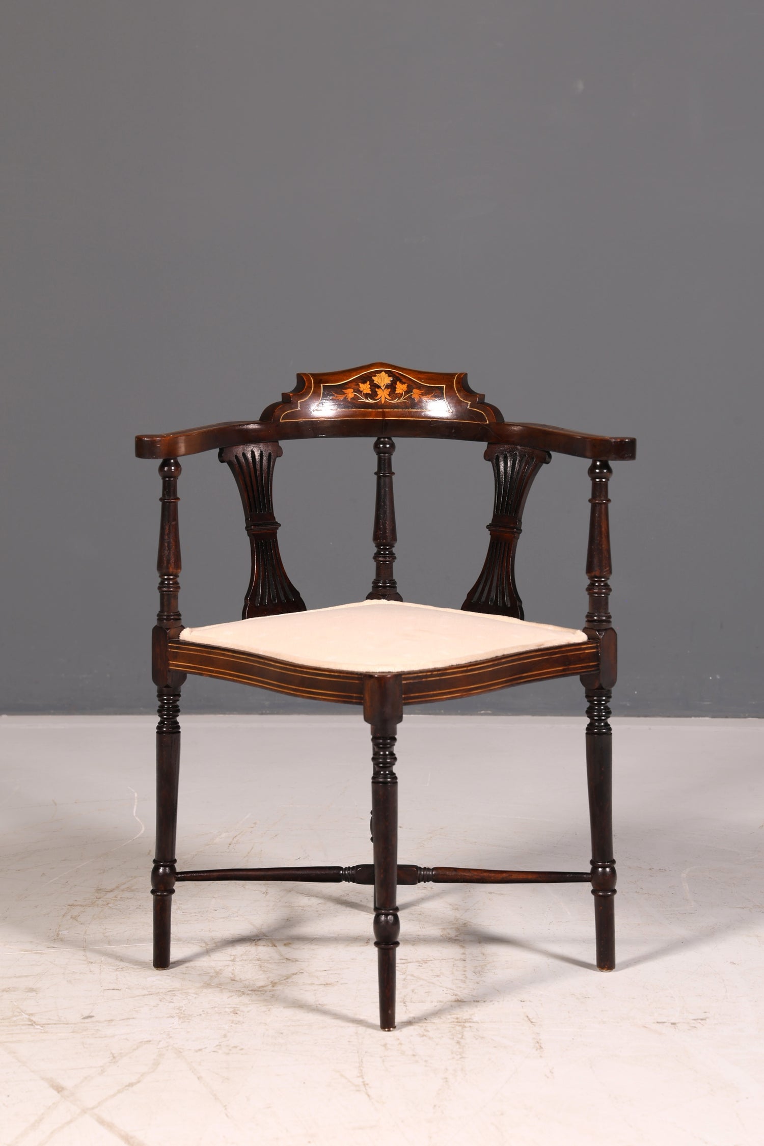 Wunderschöner Antiker Eckstuhl Corner Chair Englisch Edwardian Intarsien Armlehnstuhl Schreibtischstuhl Vintage 1 von 2