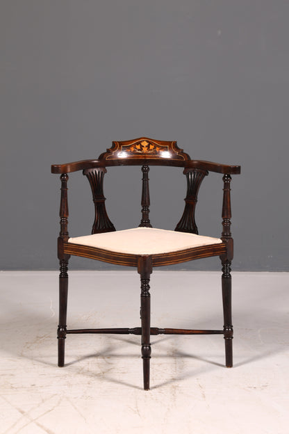 Wunderschöner Antiker Eckstuhl Corner Chair Englisch Edwardian Intarsien Armlehnstuhl Schreibtischstuhl Vintage 1 von 2