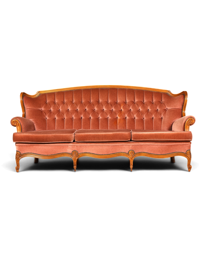 Hauptstadt Möblerei 3-Sitzer Chippendale Sofa im Barock-Stil mit antikem Samtbezug und geschwungenen Holzdetails