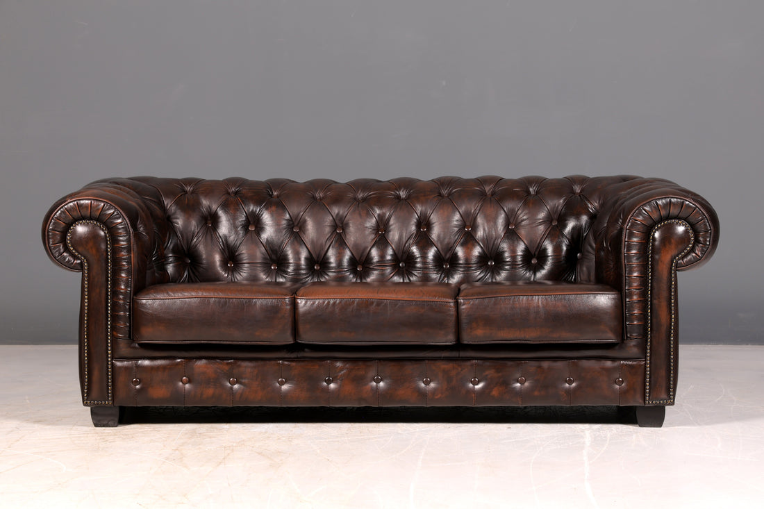 Beautiful Original Chesterfield 3-Seater Sofa Genuine Leather Couch English Upholstered Sofa Leather Sofa