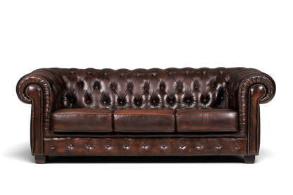 Hauptstadt Möblerei 3-Sitzer Chesterfield Sofa aus braunem Echtleder mit klassischer Knopfheftung und Ziernägeln