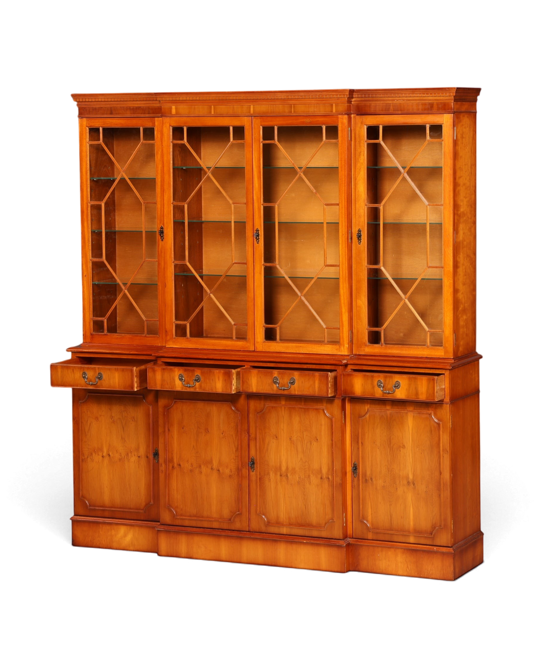 Hauptstadt Möblerei englische Vitrine aus Eibenholz mit verglasten Türen und Schubladen im klassischen Stil