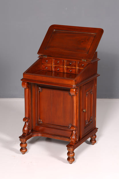 Magnifique secrétaire anglais Davenport, bureau avec sous-main en cuir, commode, antique et vintage
