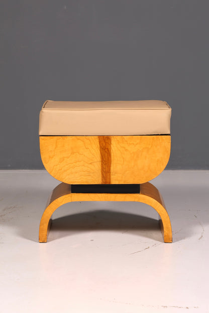 Magnifique tabouret de style Art déco en bouleau, tabouret d’assise, repose-pieds, banc repose-pieds, antique vintage